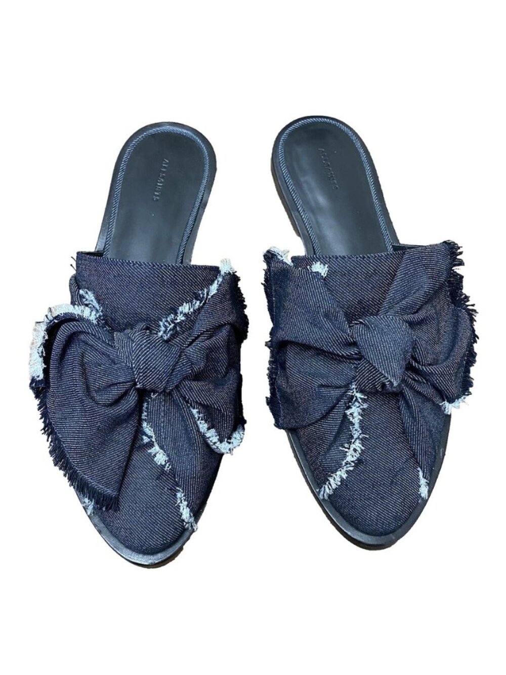 All Saints Rumour Denim Bow Knit Mules Sz EU38/US8